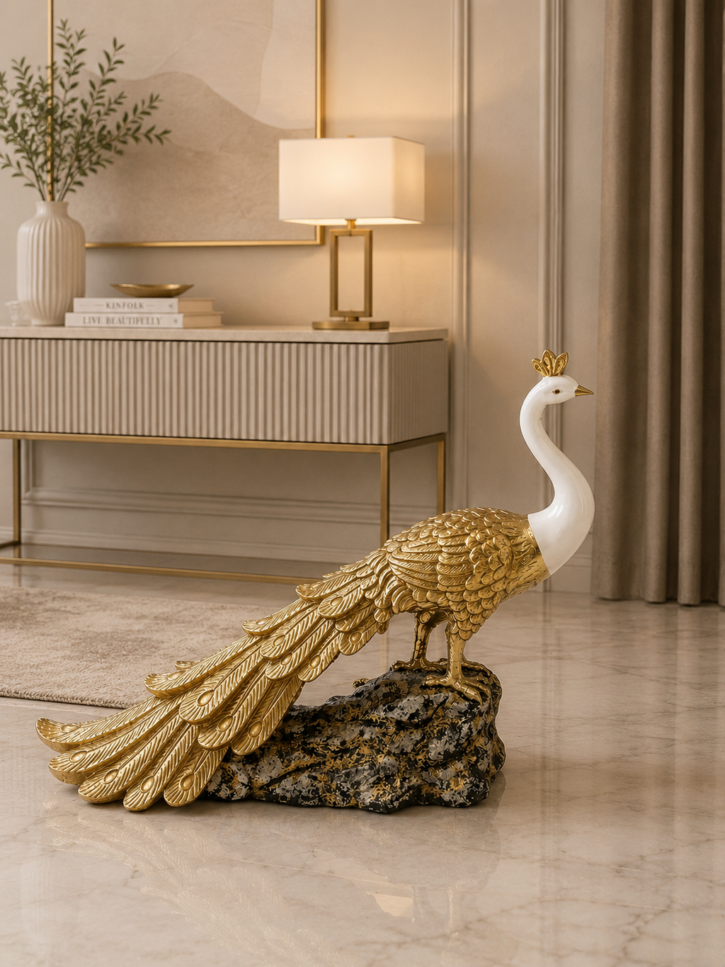 Luxury Peacock Resin Showpiece – Elegant Decorative Peacock Sculpture