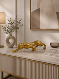 Luxury Golden Leopard Sculpture | Modern Resin Tabletop Animal Figurine | Home Décor Accent