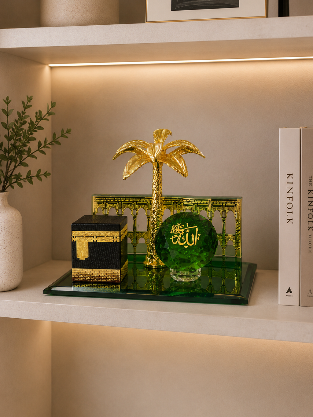 Islamic Kaaba & Allah Crystal Palm Tree Decorative Showpiece – Premium Islamic Décor