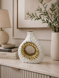 Luxury White & Gold Ceramic Donut Vase | Modern Decorative Flower Vase