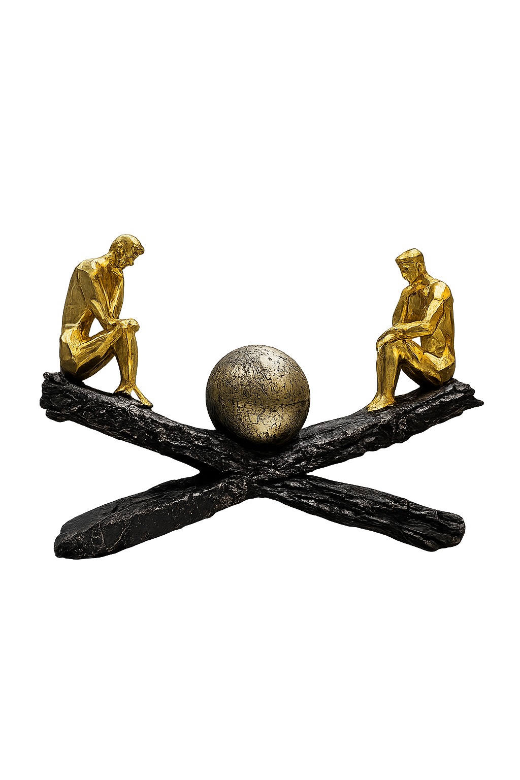 Abstract Thinker Couple Sculpture with Golden Sphere | Modern Resin Home Decor Statue