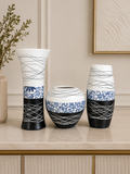 Modern Black & White Ceramic Decorative Vase Set | Luxury Home Décor Flower Vases (Set of 3)