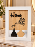 Elegant Wooden Home Decorative Box – Modern Floral Vase Wall Art