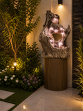 Luxury Indoor & Outdoor LED Water Fountain | Tree Trunk Style Decorative Floor Fountain with Waterfall | Resin Fountain