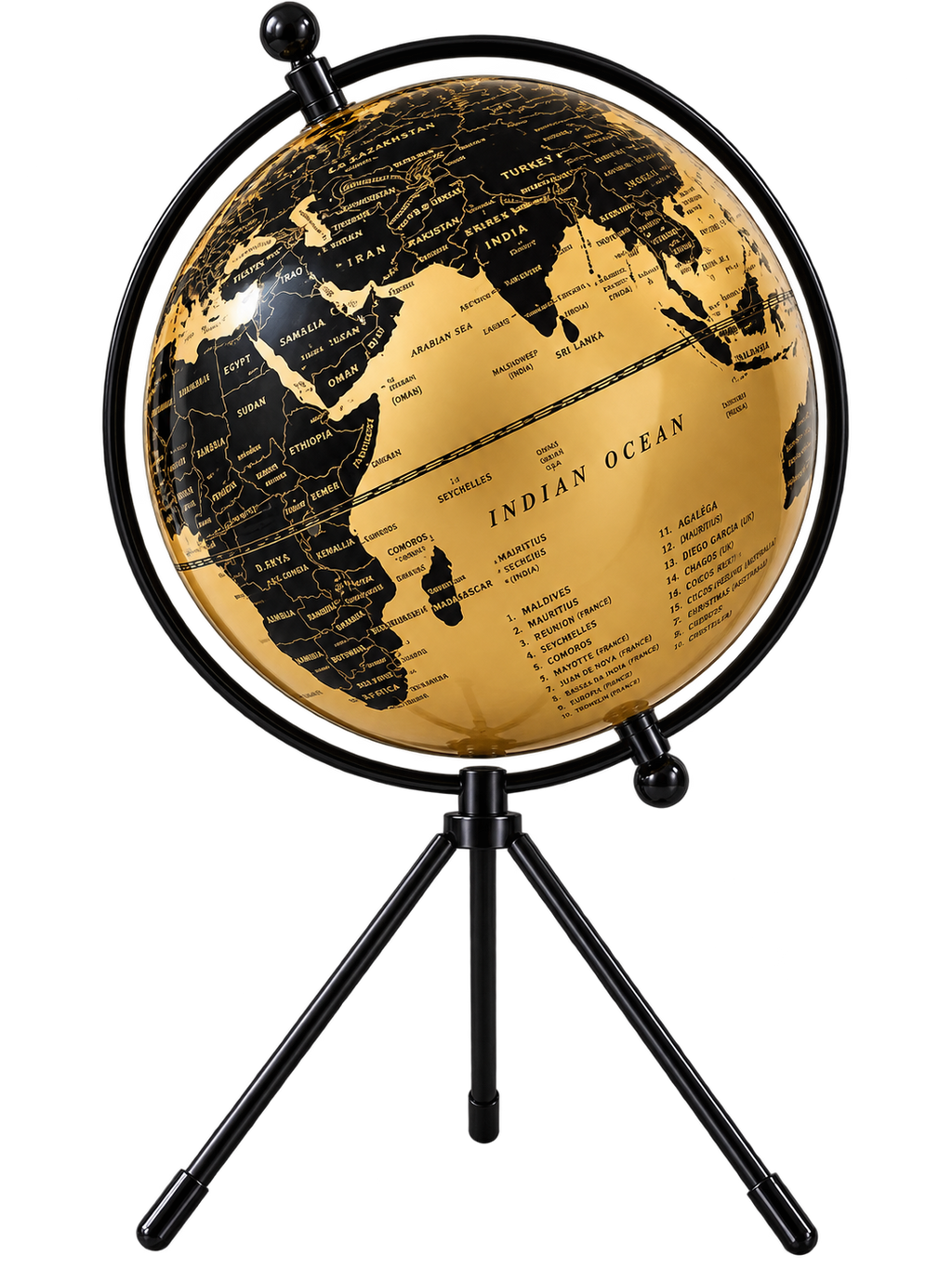 Luxury Black & Gold 360° Rotating World Globe on Tripod Stand – Decorative Tabletop Globe