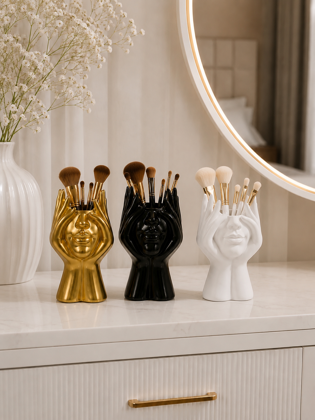 Modern Face Makeup Brush Holder | Decorative Resin Cosmetic Organizer