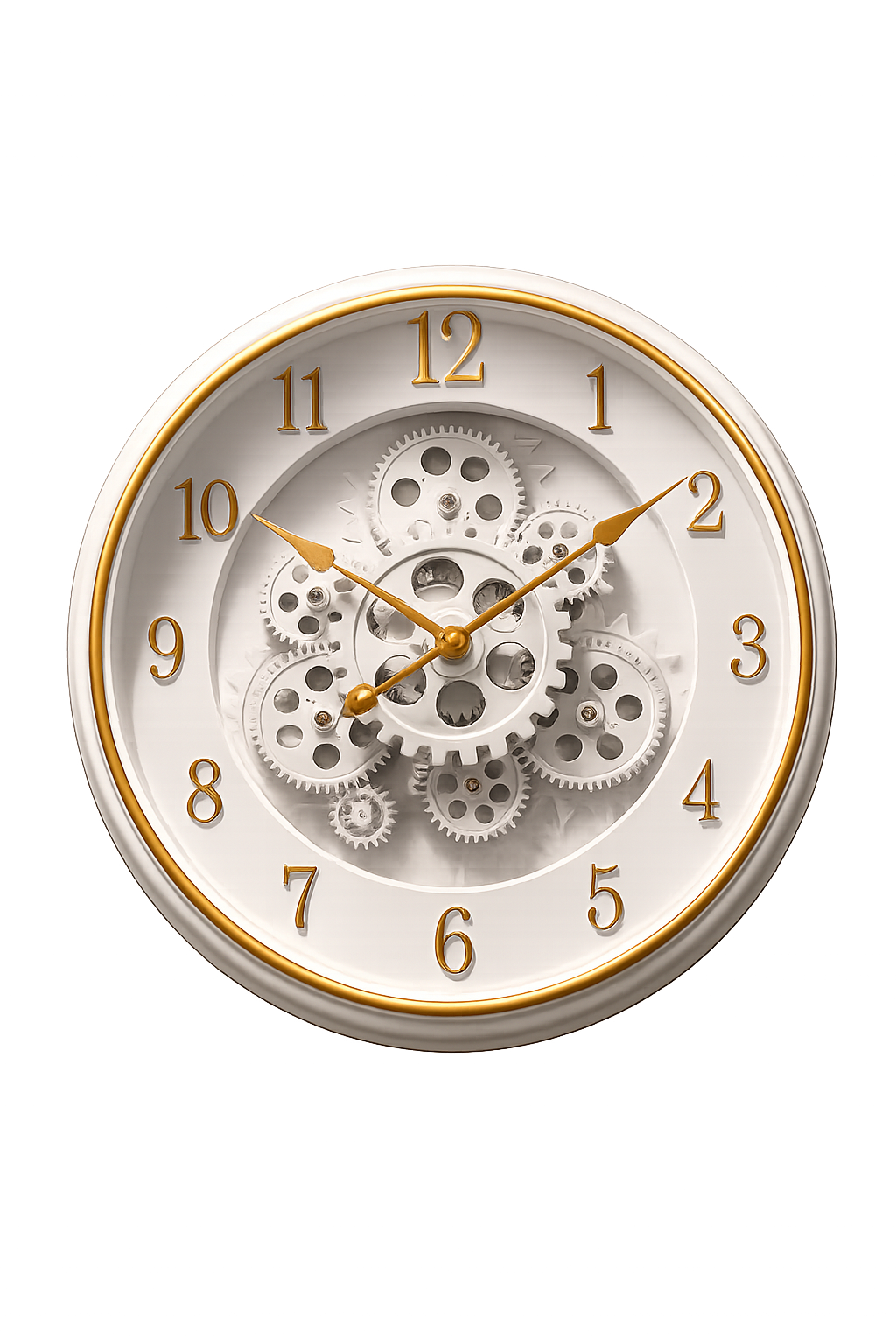 Luxury White & Gold Moving Gear Wall Clock – Modern Silent Decorative Wall Clock