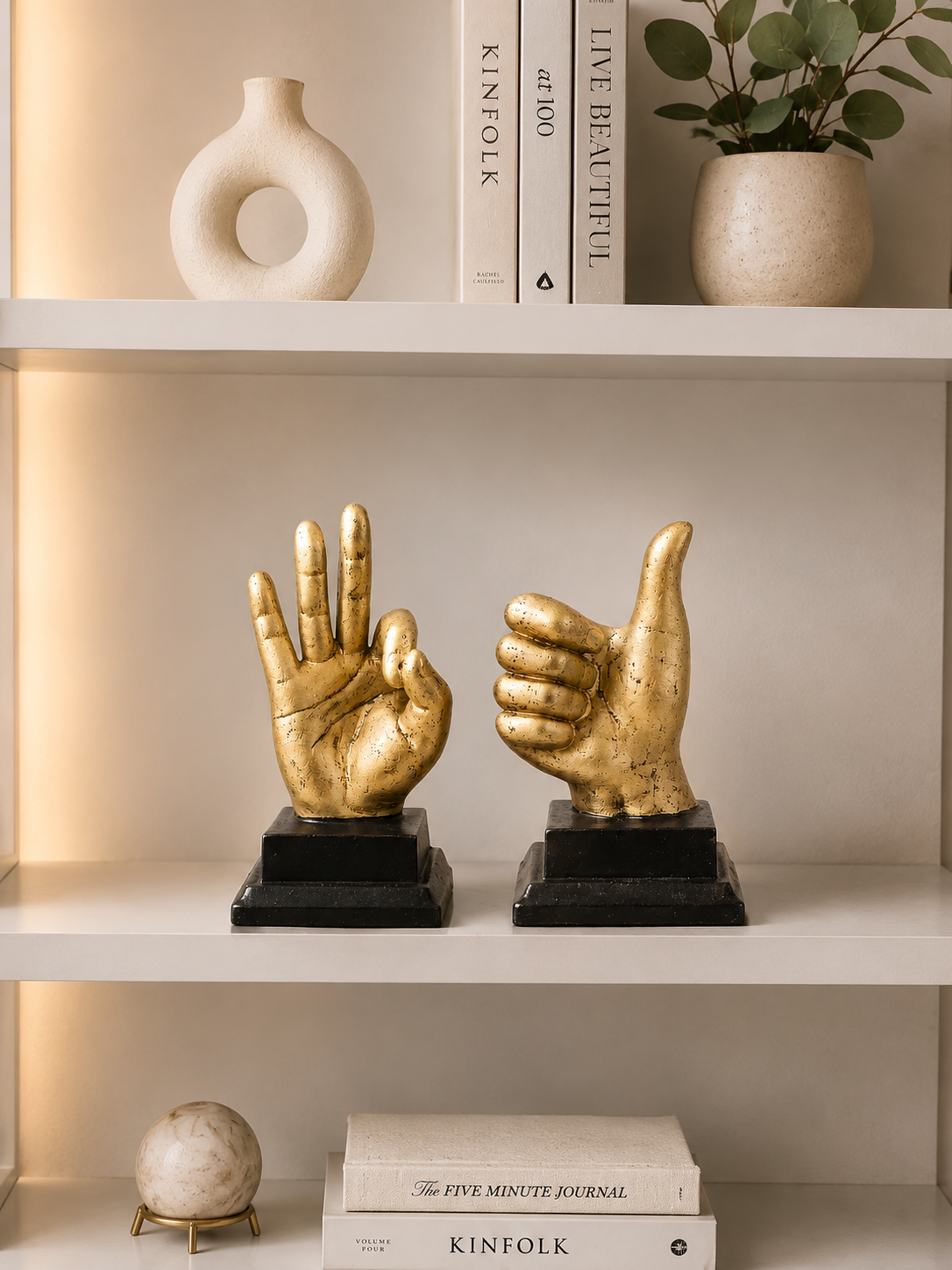 Modern Gold Hand Gesture Sculpture Set | Decorative Resin Hand Statues (Set of 2)