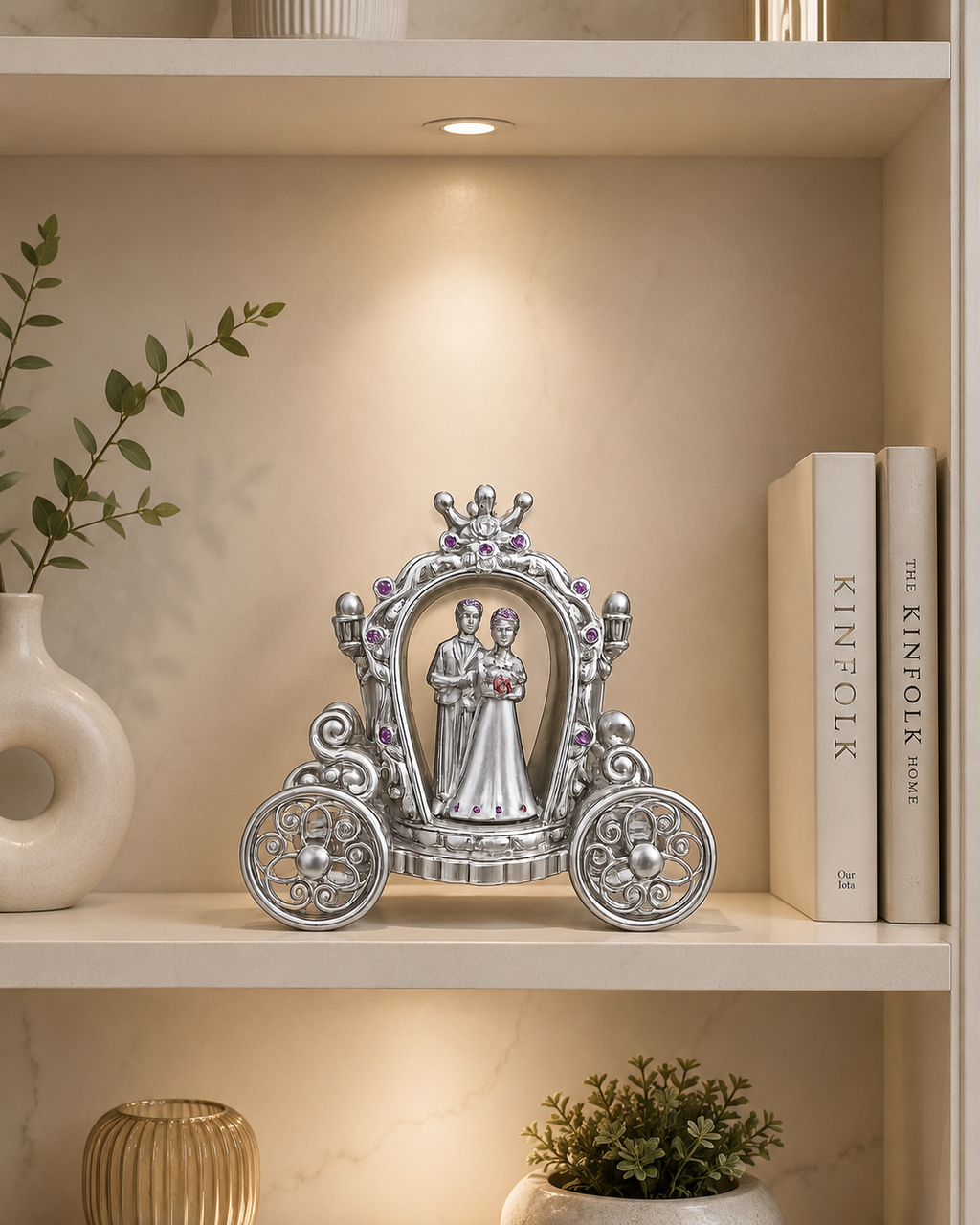 Luxury Silver Cinderella Carriage Couple Showpiece – Crystal Wedding Carriage Figurine | Romantic Home Decor Gift