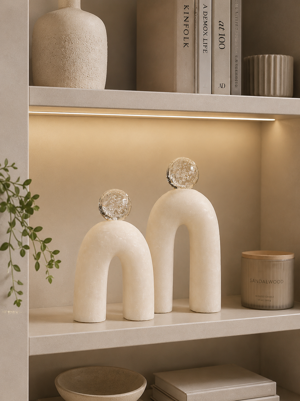 Modern Arch Sculpture Set with Crystal Sphere – Set of 2 Luxury Decorative Table Accents