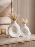 Luxury 2-Piece Abstract Spiral Ceramic Vase Set | Modern Decorative Flower Vases | Minimalist Home Décor