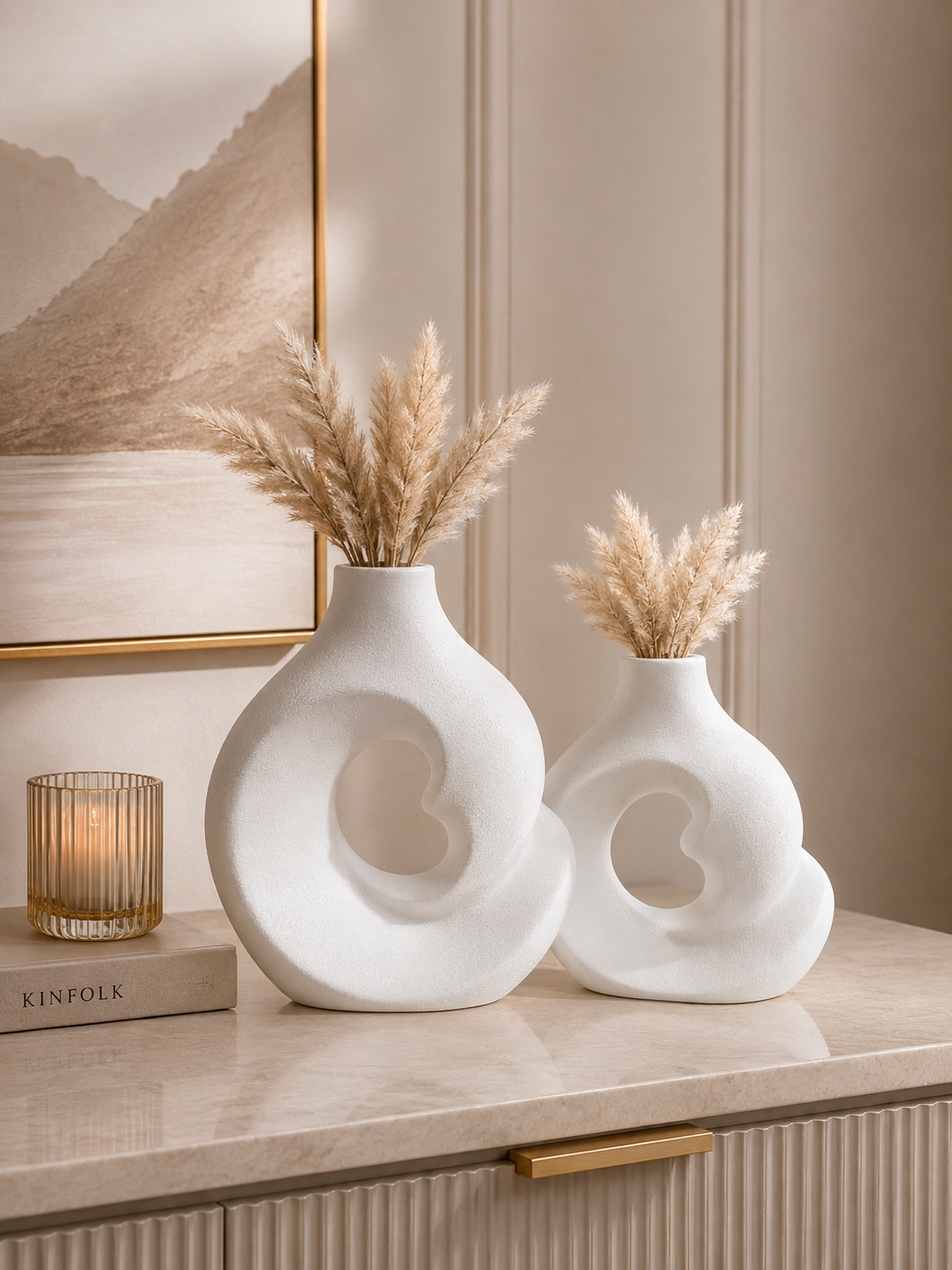 Luxury 2-Piece Abstract Spiral Ceramic Vase Set | Modern Decorative Flower Vases | Minimalist Home Décor