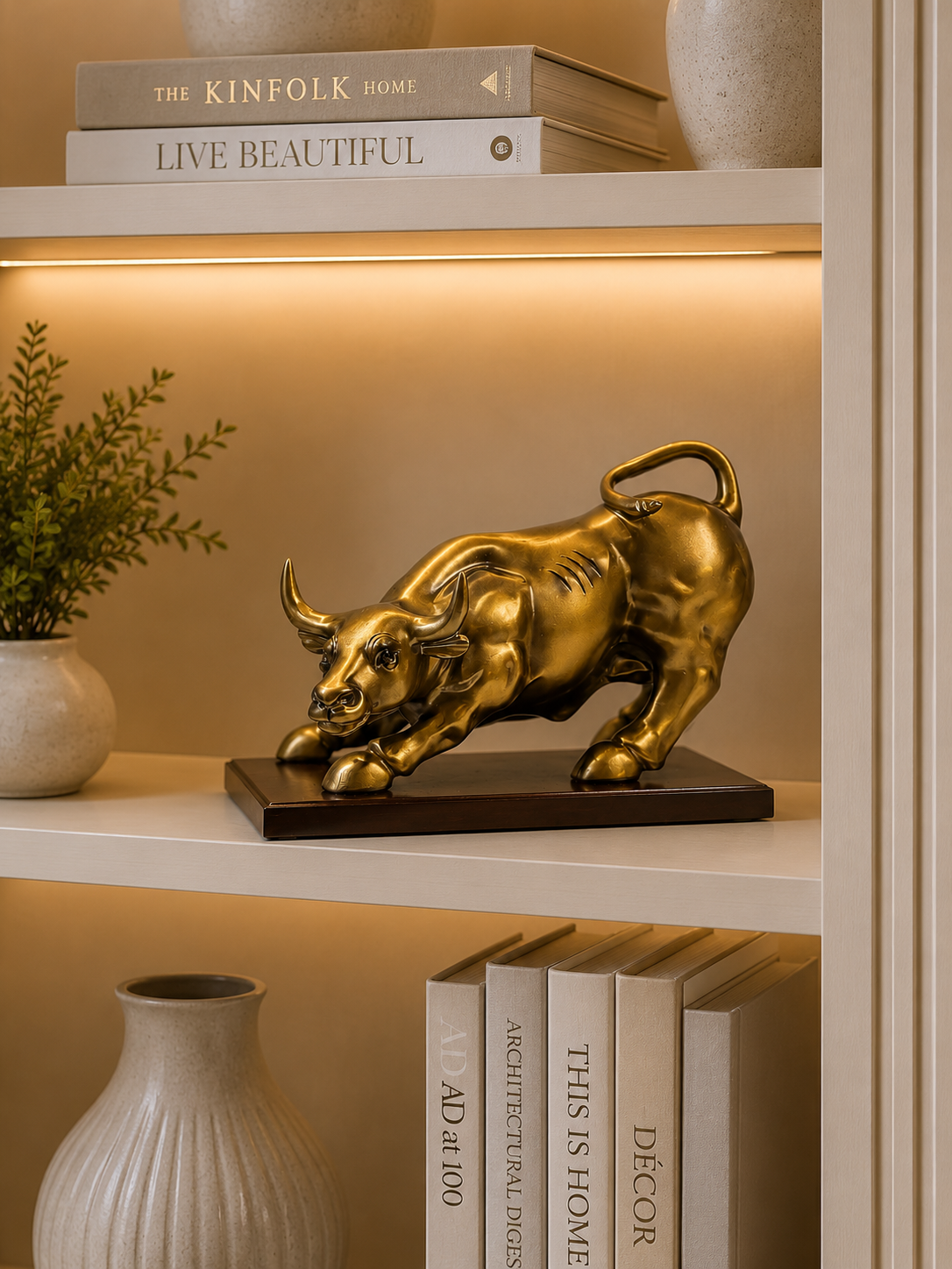Angry Bull Resin Sculpture | Luxury Golden Bull Statue | Modern Home & Office Decorative Showpiece