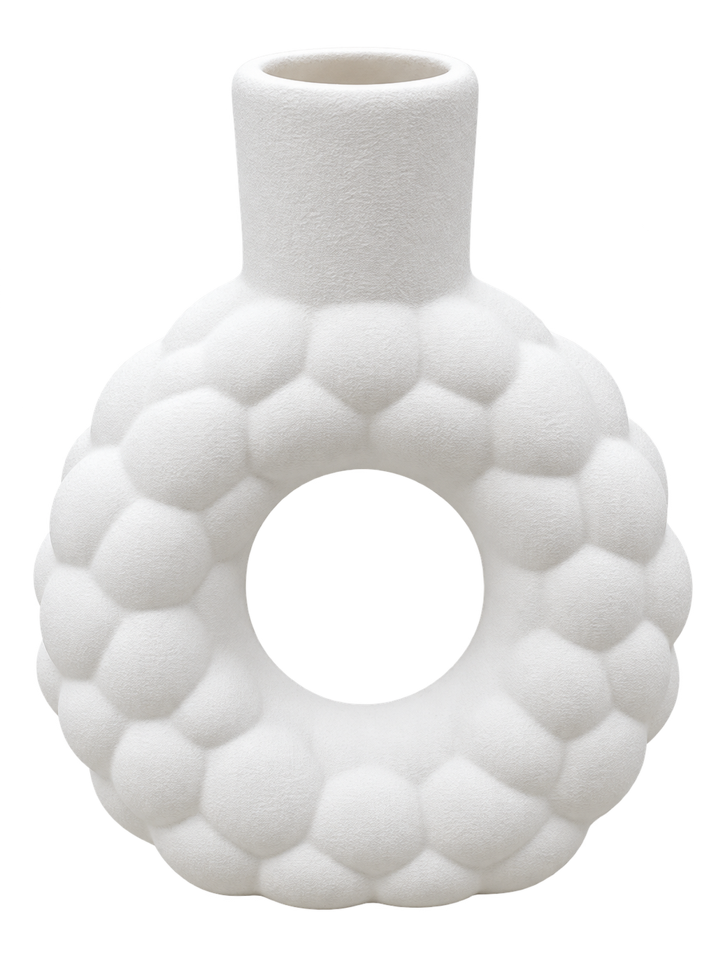 Modern White Textured Ceramic-Style Vase with Round Cut-Out Design