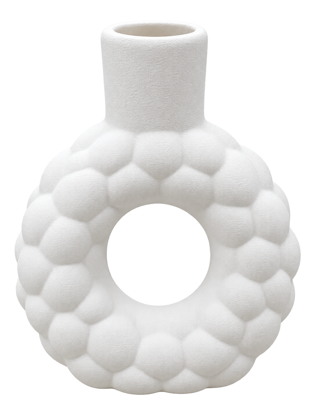 Modern White Textured Ceramic-Style Vase with Round Cut-Out Design