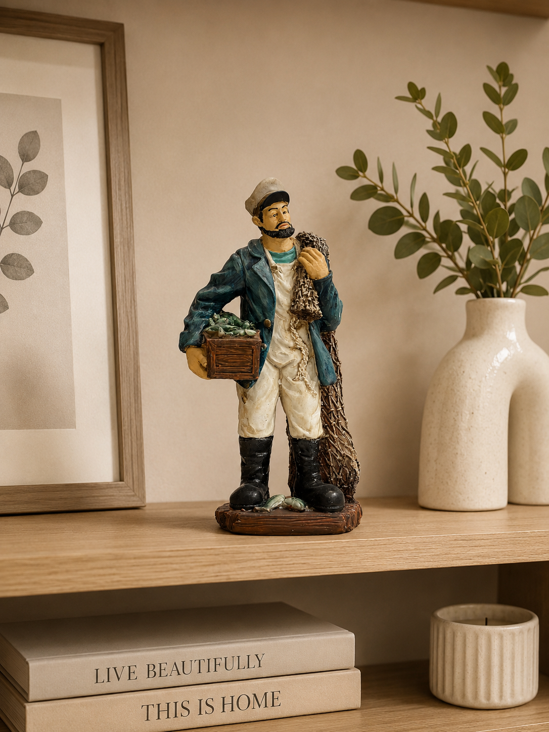 Fisherman Figurine Set – Nautical Resin Home Decor Statue