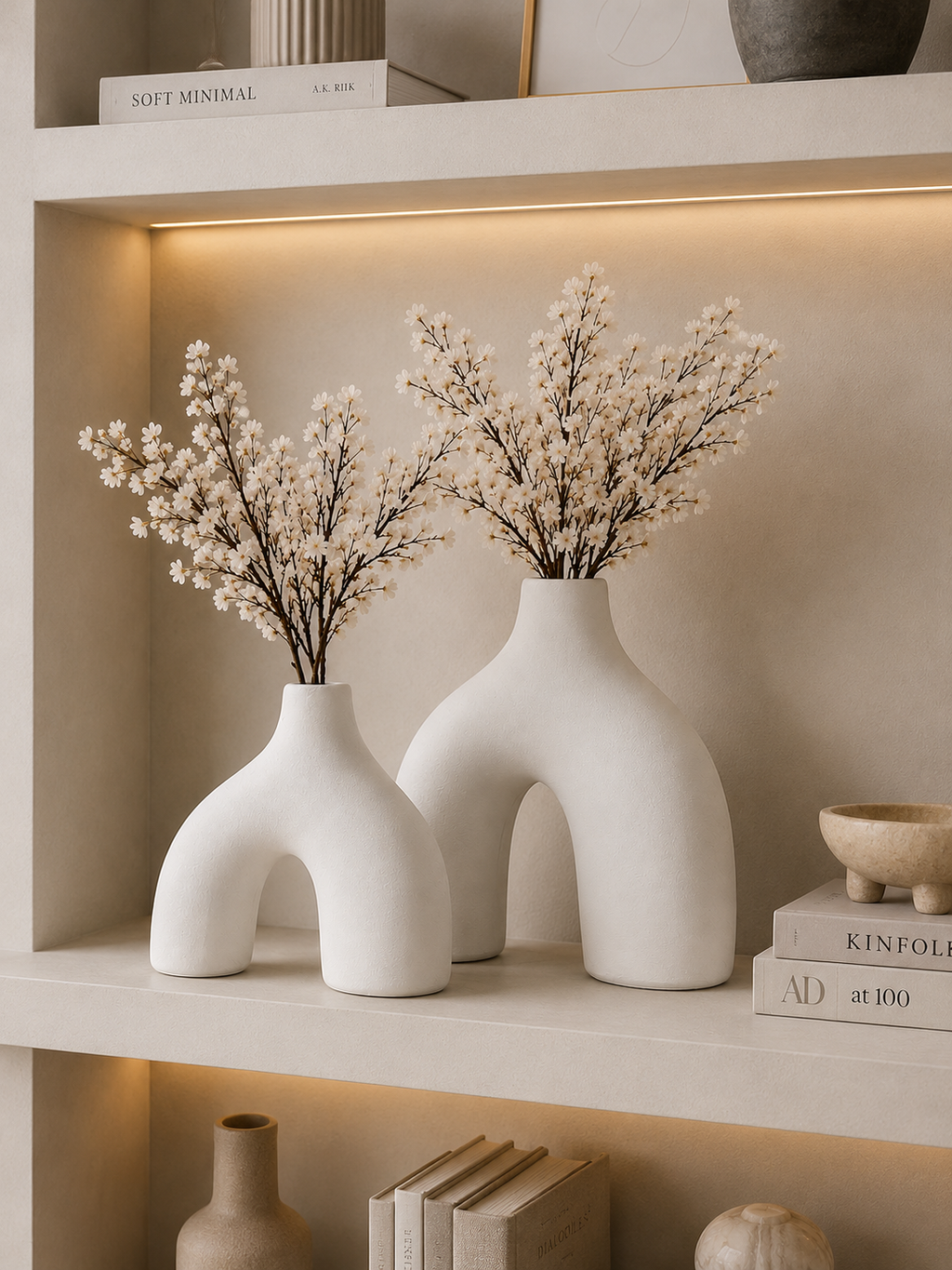 Modern Arch Ceramic Vase Set of 2 – Minimalist White Decorative Flower Vases for Home Décor