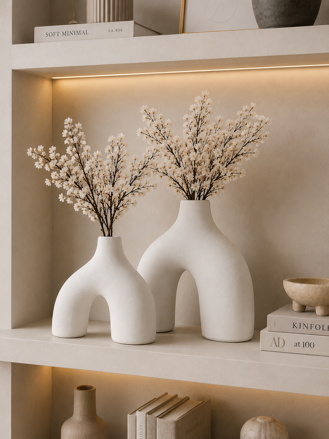 Modern Arch Ceramic Vase Set of 2 – Minimalist White Decorative Flower Vases for Home Décor