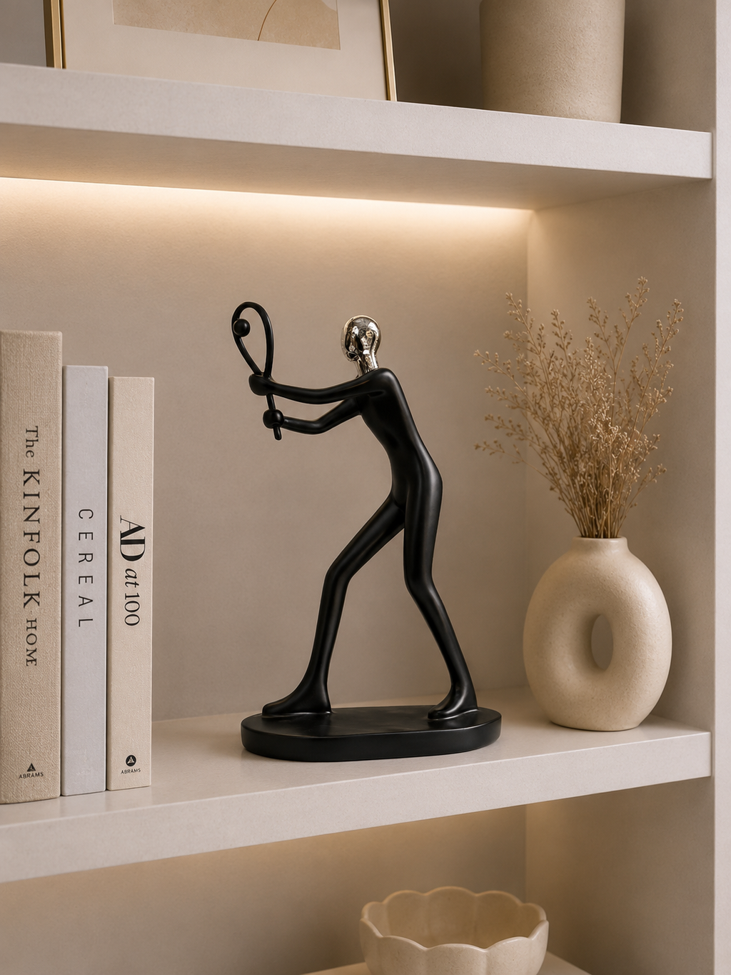 Modern Tennis Player Sculpture – Abstract Resin Sports Decor Figurine for Home & Office