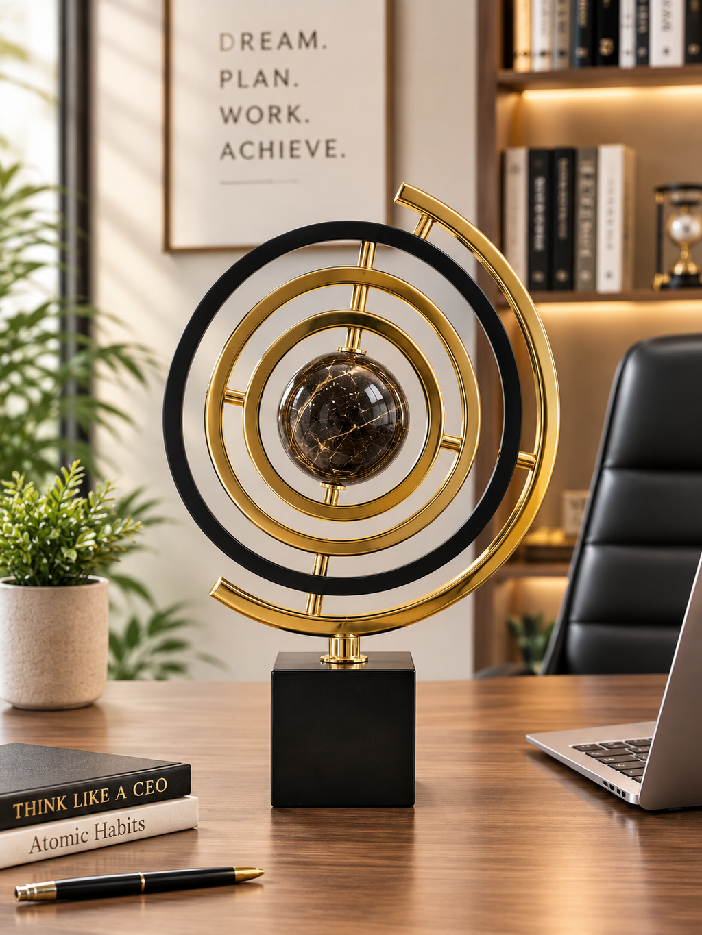 Luxury Gold & Black Geometric Decorative Sculpture – Modern Tabletop Ornament