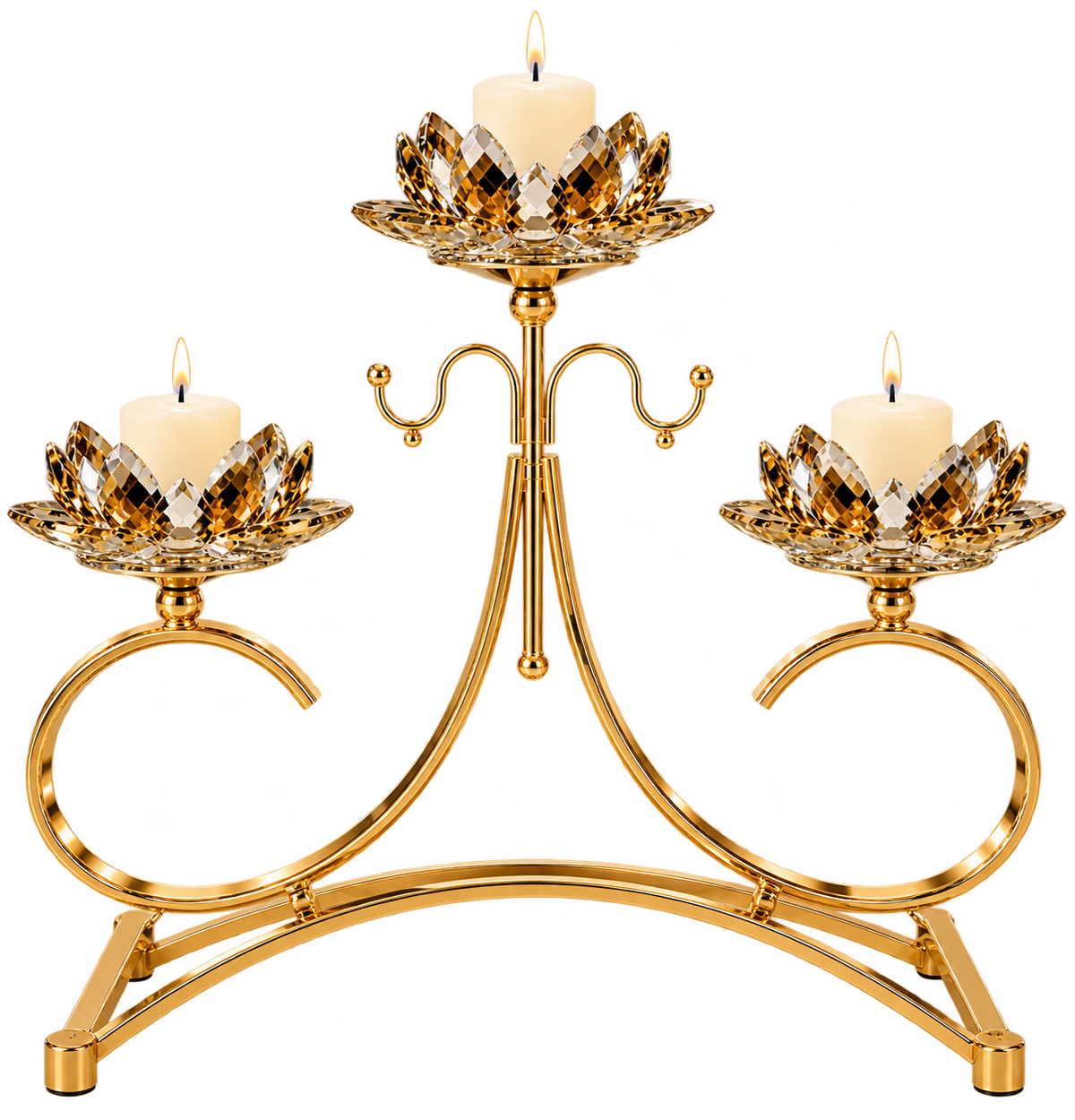 Luxury 3-Piece Crystal Lotus Candle Holder – Gold Decorative Candle Stand for Home & Dining Decor