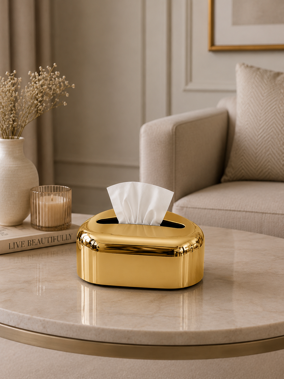 Modern Oval Metallic Tissue Box Holder | Luxury Decorative Tissue Case | Premium Plastic Tissue Organizer