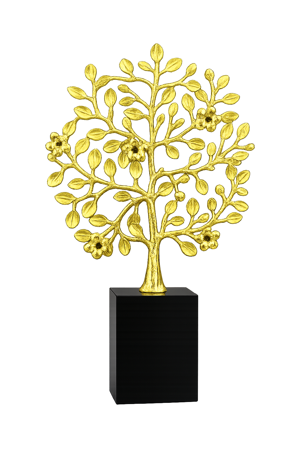 Luxury Golden Tree of Life Decorative Sculpture – Metal Tree with Crystal Base