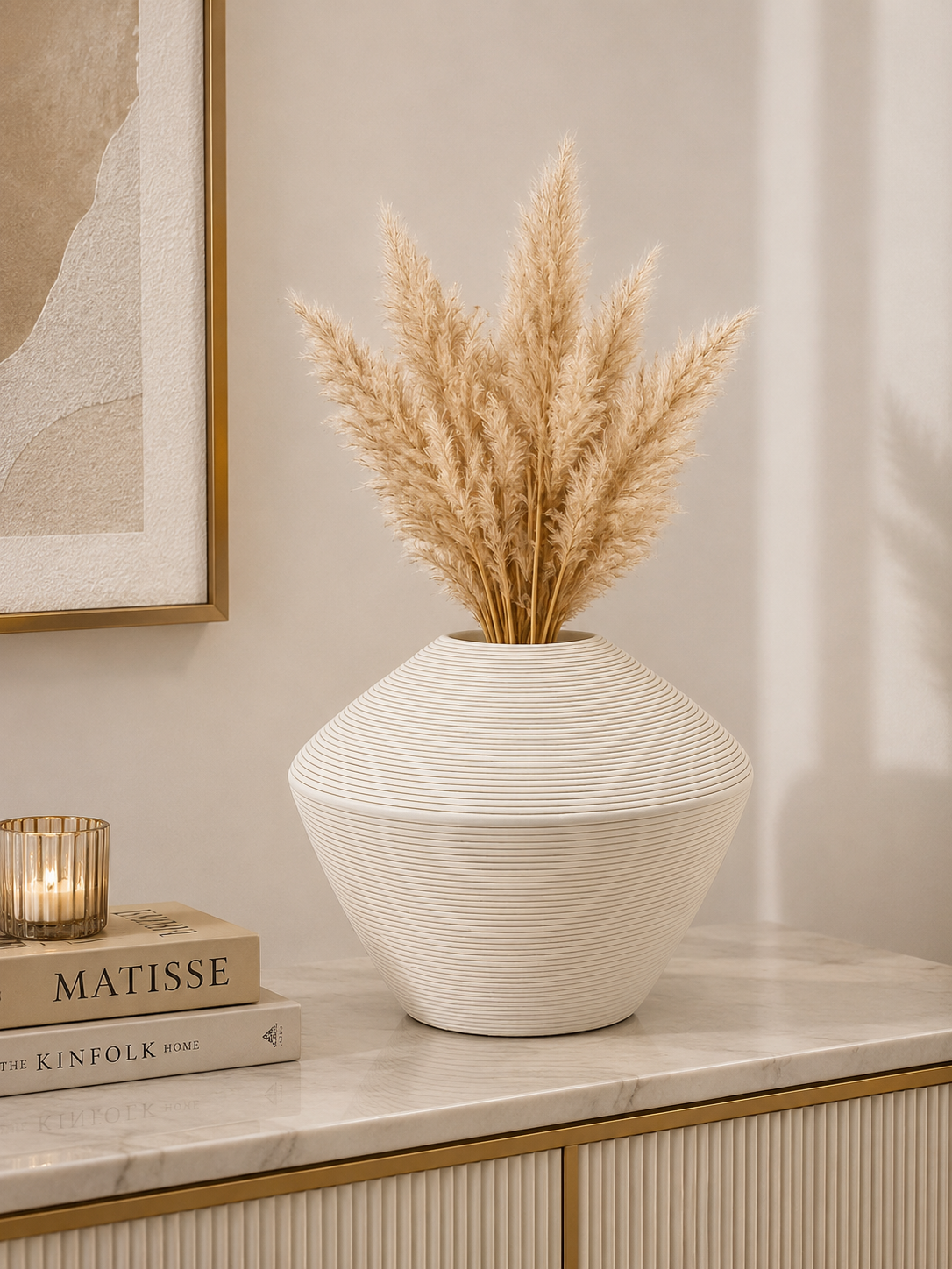 Modern Ribbed Ceramic Vase – Minimalist Decorative Flower Vase for Home Décor