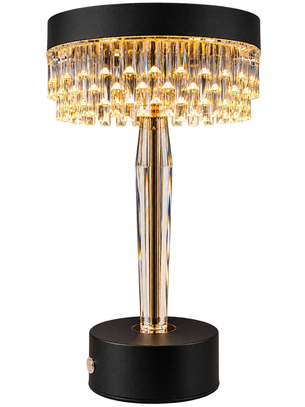 Luxury Crystal LED Table Lamp – Black & Gold Modern Bedside Lamp