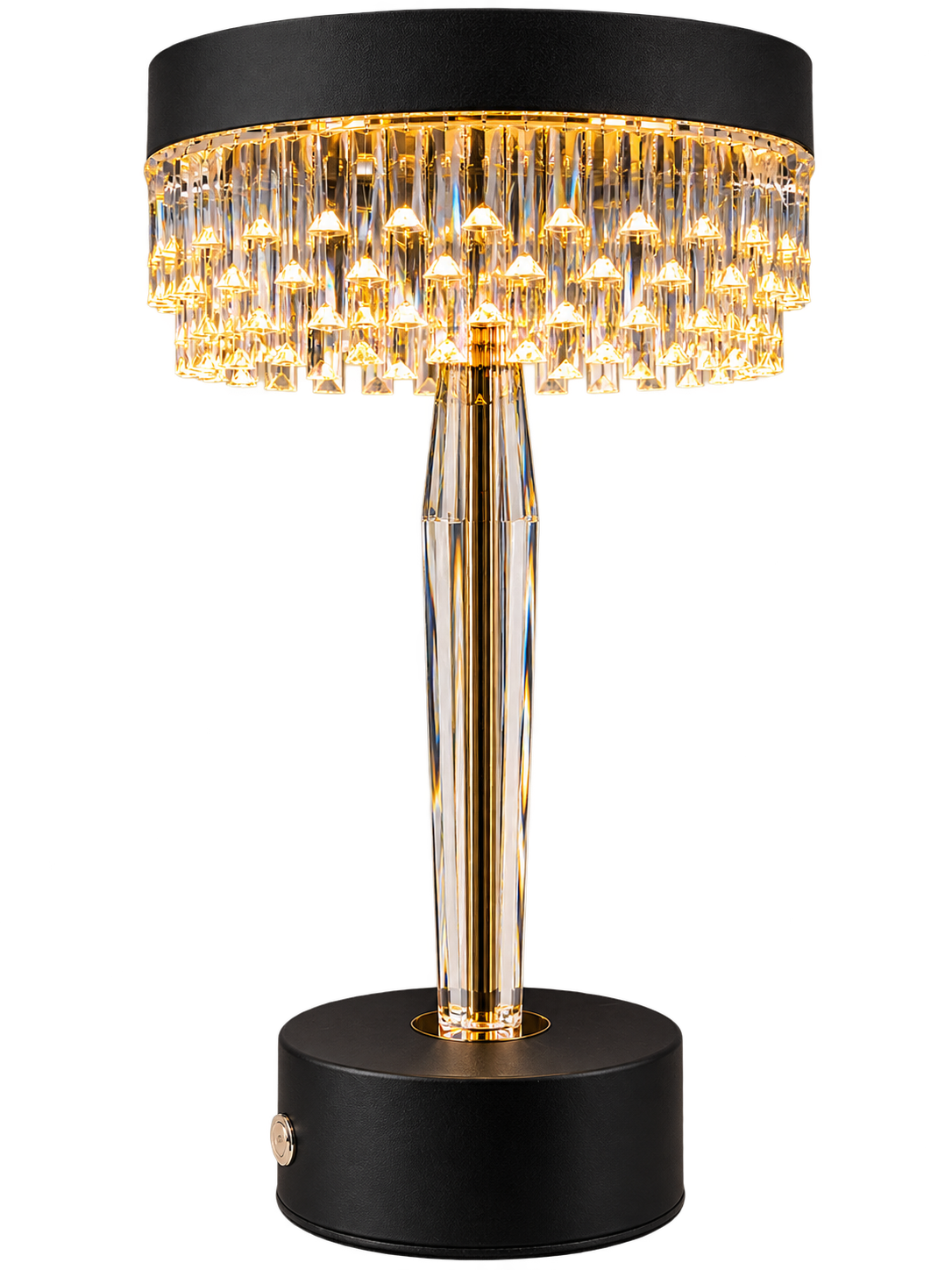 Luxury Crystal LED Table Lamp – Black & Gold Modern Bedside Lamp