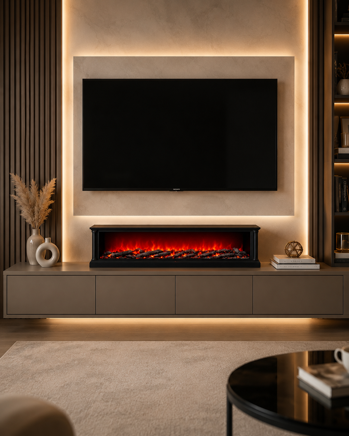 Premium Linear RGB LED Electric Fireplace | Modern Built-In TV Unit Fireplace