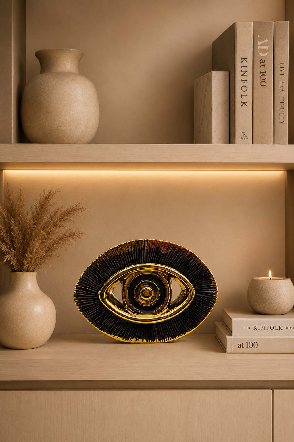 Modern Abstract Ceramic Decorative Accent – Black & Gold Luxury Home Decor Showpiece