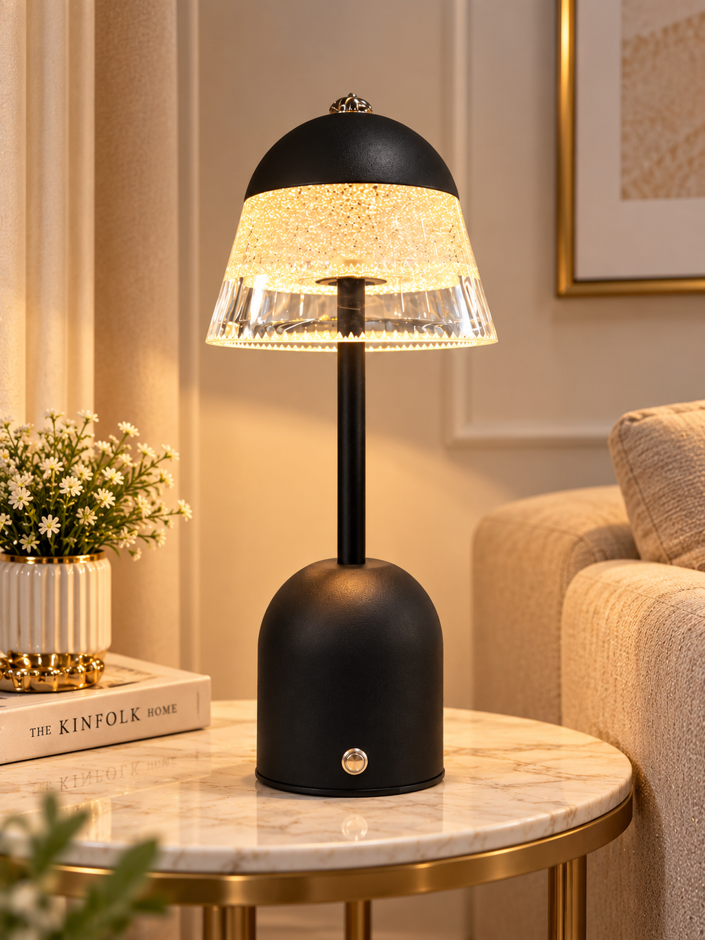 Luxury Black & Gold Acrylic Table Lamp – Modern LED Bedside & Side Table Lamp