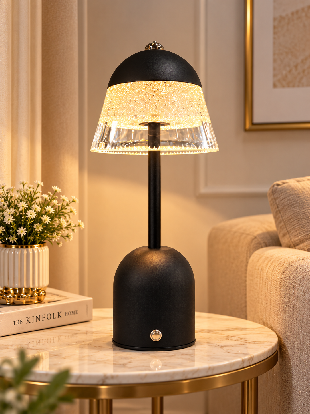 Luxury Black & Gold Acrylic Table Lamp – Modern LED Bedside & Side Table Lamp