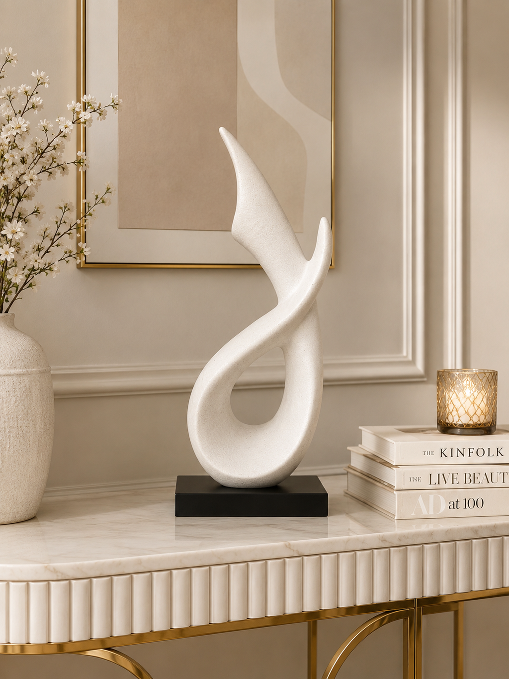 Modern Abstract Twisted Sculpture with Elegant Black Base