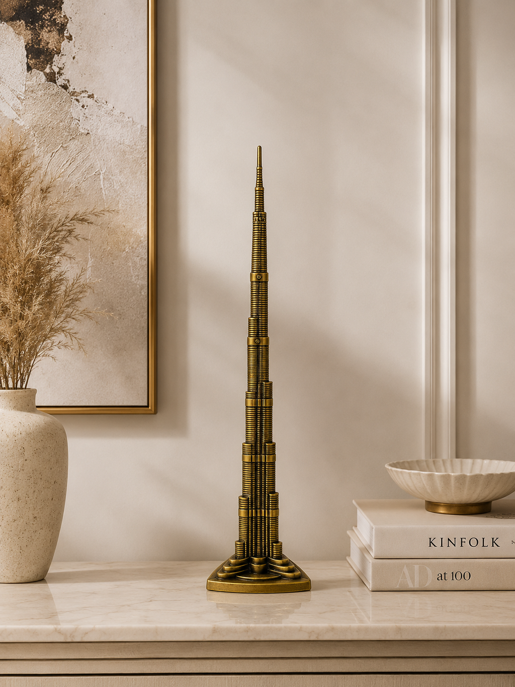 Burj Khalifa Decorative Showpiece | Antique Gold Metal Landmark Sculpture