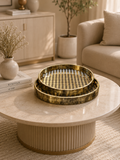 Luxury Round Decorative Serving Tray Set – Gold Checkered Metal Trays (Set of 2)