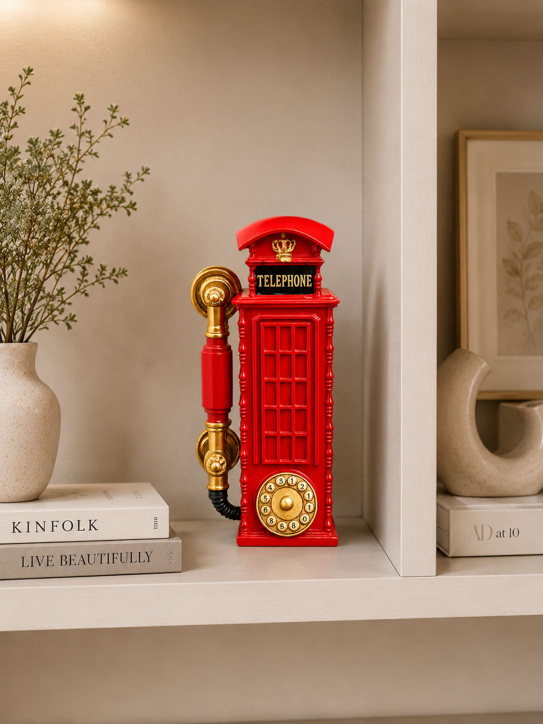 Vintage Red British Telephone Booth Decorative Showpiece – Resin Table Decor