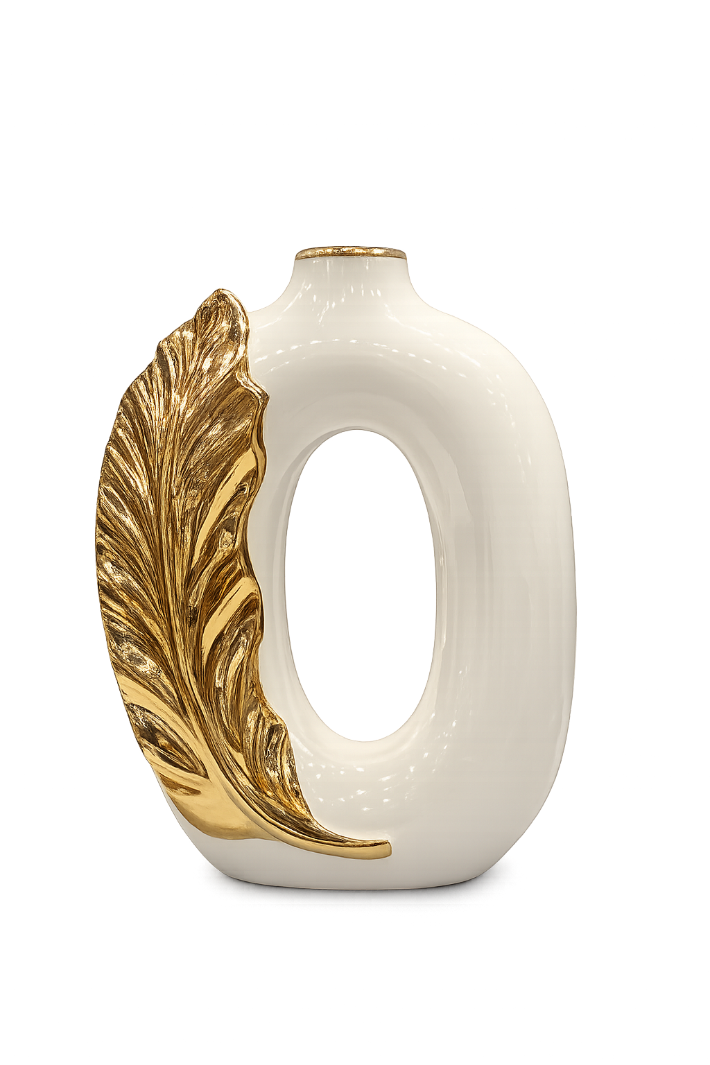 Luxury White & Gold Leaf Ceramic Decorative Vase – Modern Hollow Home Décor Accent