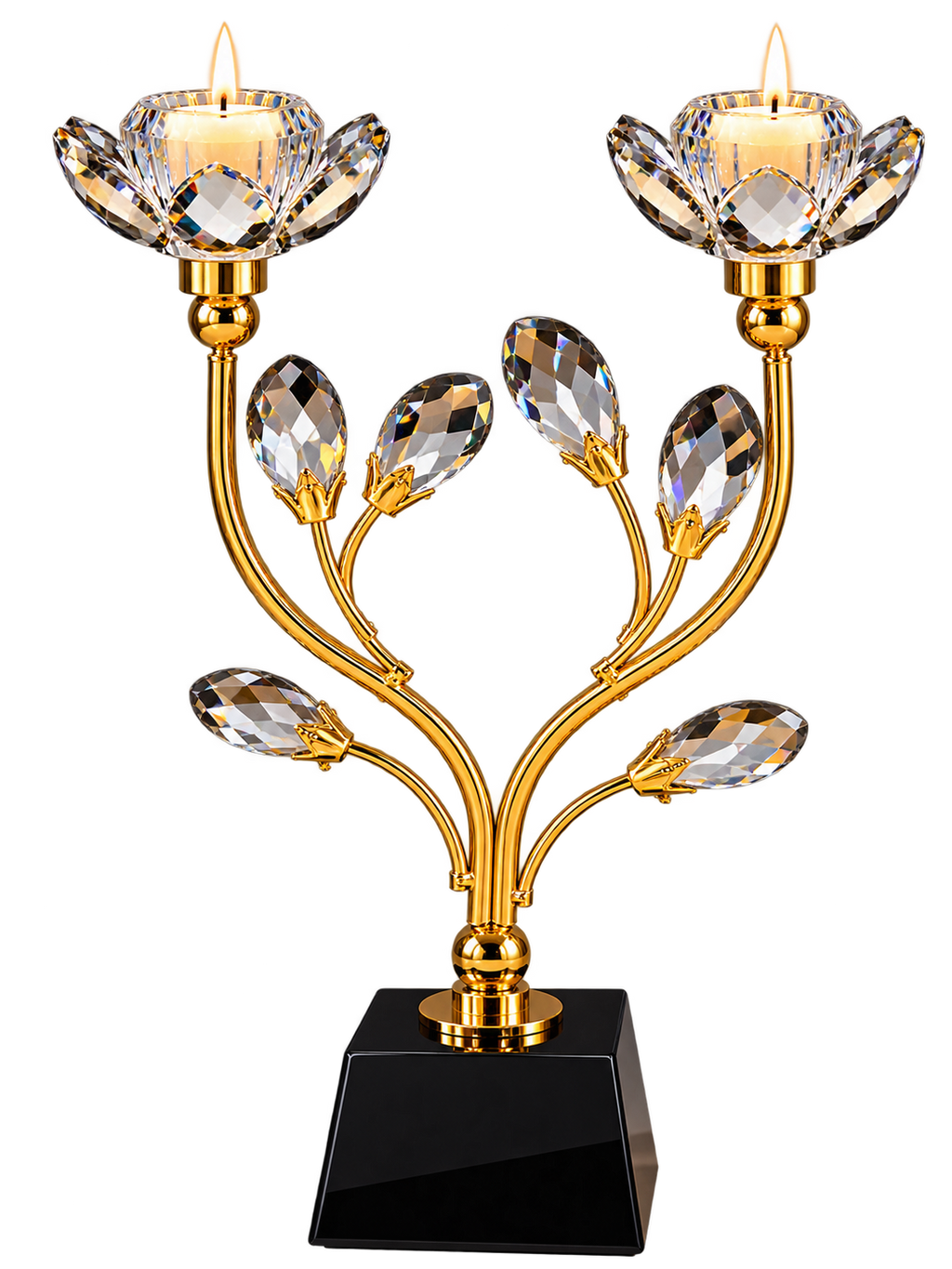 Luxury Gold Crystal Double Lotus Candle Holder – Elegant Decorative Candle Stand