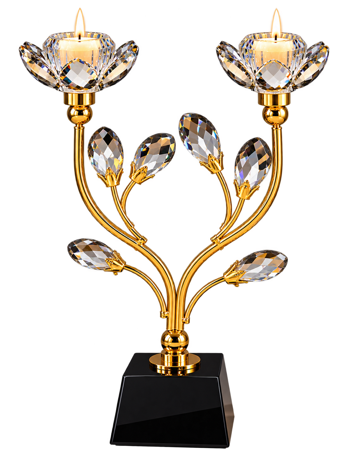 Luxury Gold Crystal Double Lotus Candle Holder – Elegant Decorative Candle Stand