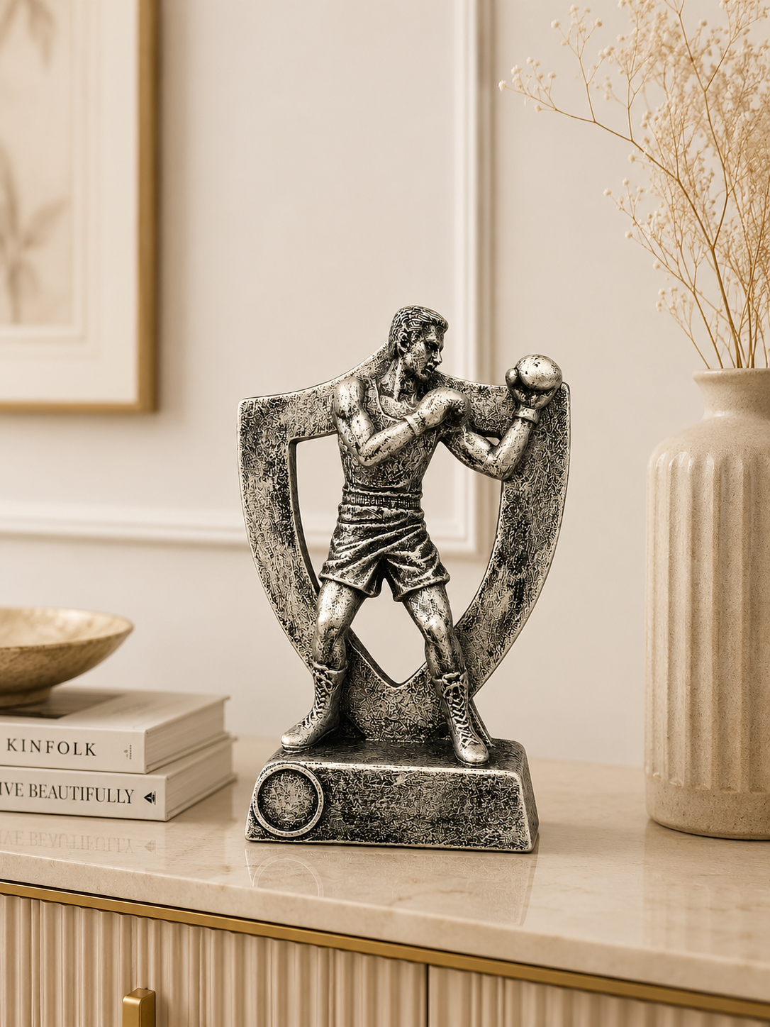 Boxing Champion Trophy Sculpture | Resin Sports Award Statue | Motivational Home & Office Décor