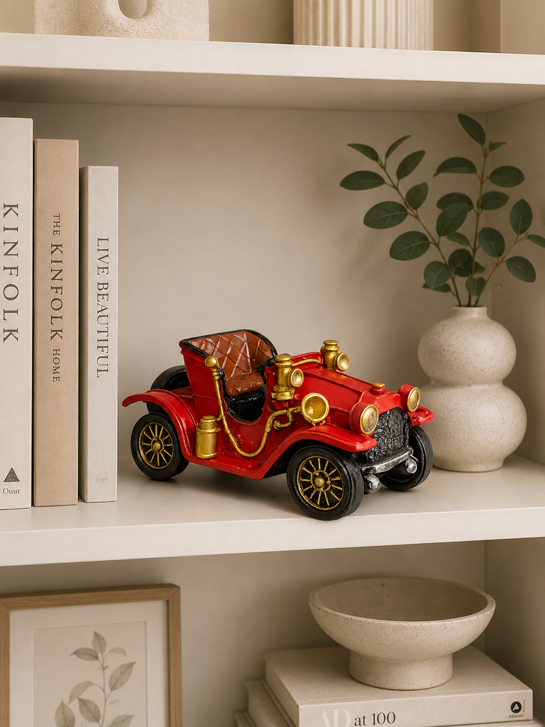 Vintage Red Classic Car Decorative Showpiece | Retro Resin Antique Car Home Décor