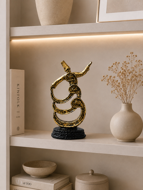 Abstract Golden Whirling Dervish Sculpture | Modern Resin Sufi Dancer Showpiece | Islamic Home Décor Statue