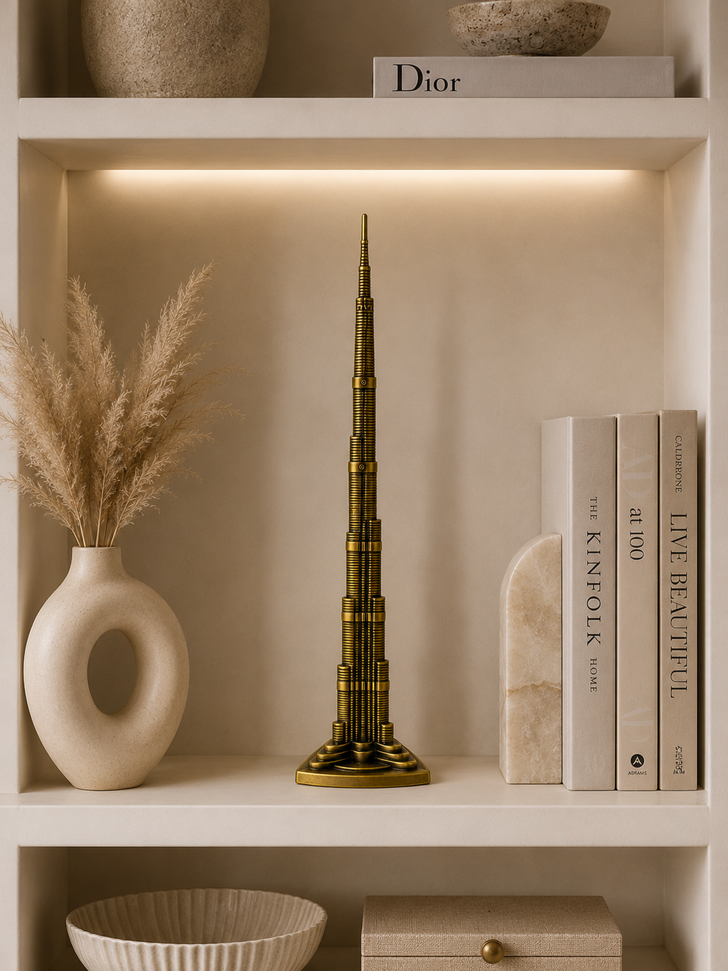 Burj Khalifa Decorative Showpiece | Antique Gold Metal Landmark Sculpture