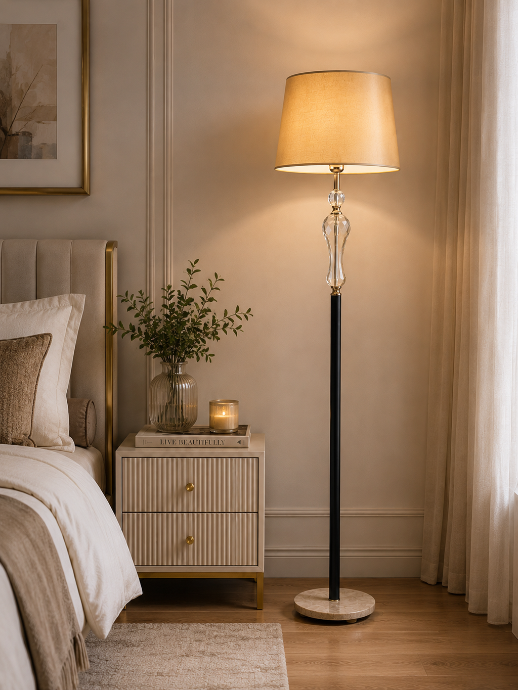 Modern Floor Lamp with Fabric Shade | Luxury Standing Lamp for Living Room & Bedroom