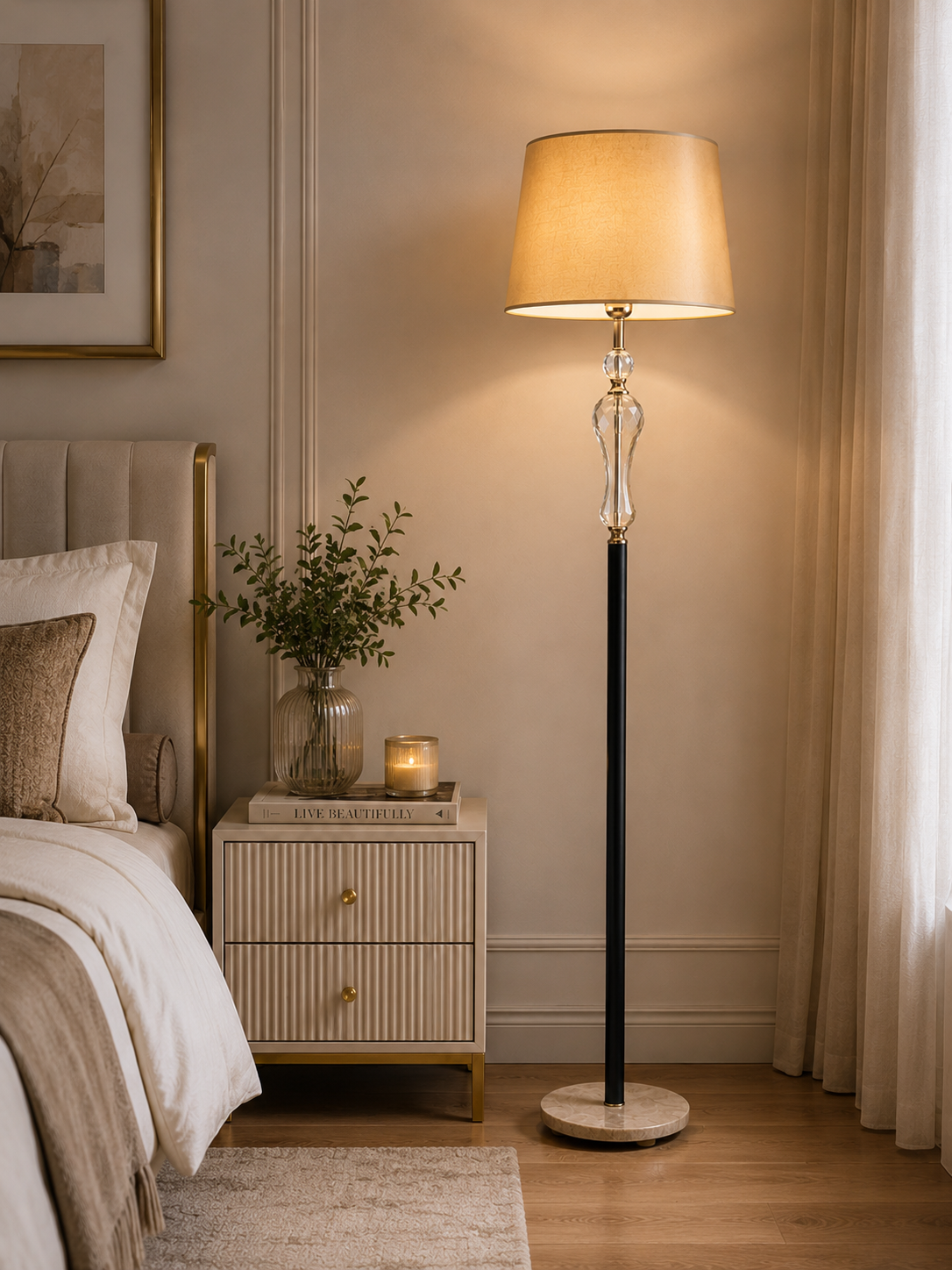 Modern Floor Lamp with Fabric Shade | Luxury Standing Lamp for Living Room & Bedroom