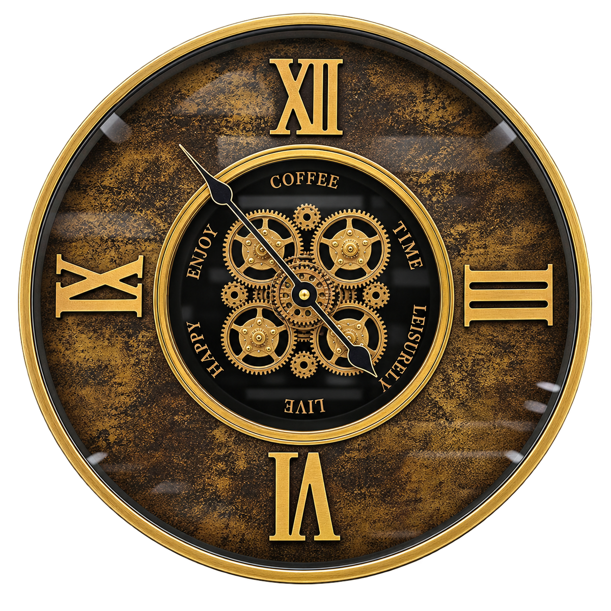 Luxury Antique Coffee Time Wall Clock – Black & Gold Skeleton Gear Design