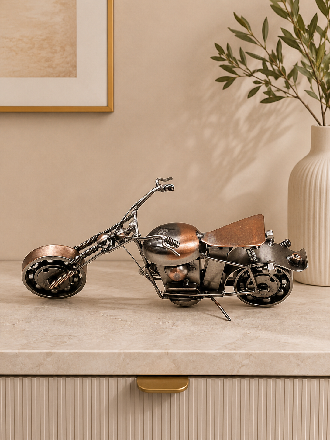 Vintage Metal Motorcycle Decorative Showpiece – Retro Bike Model