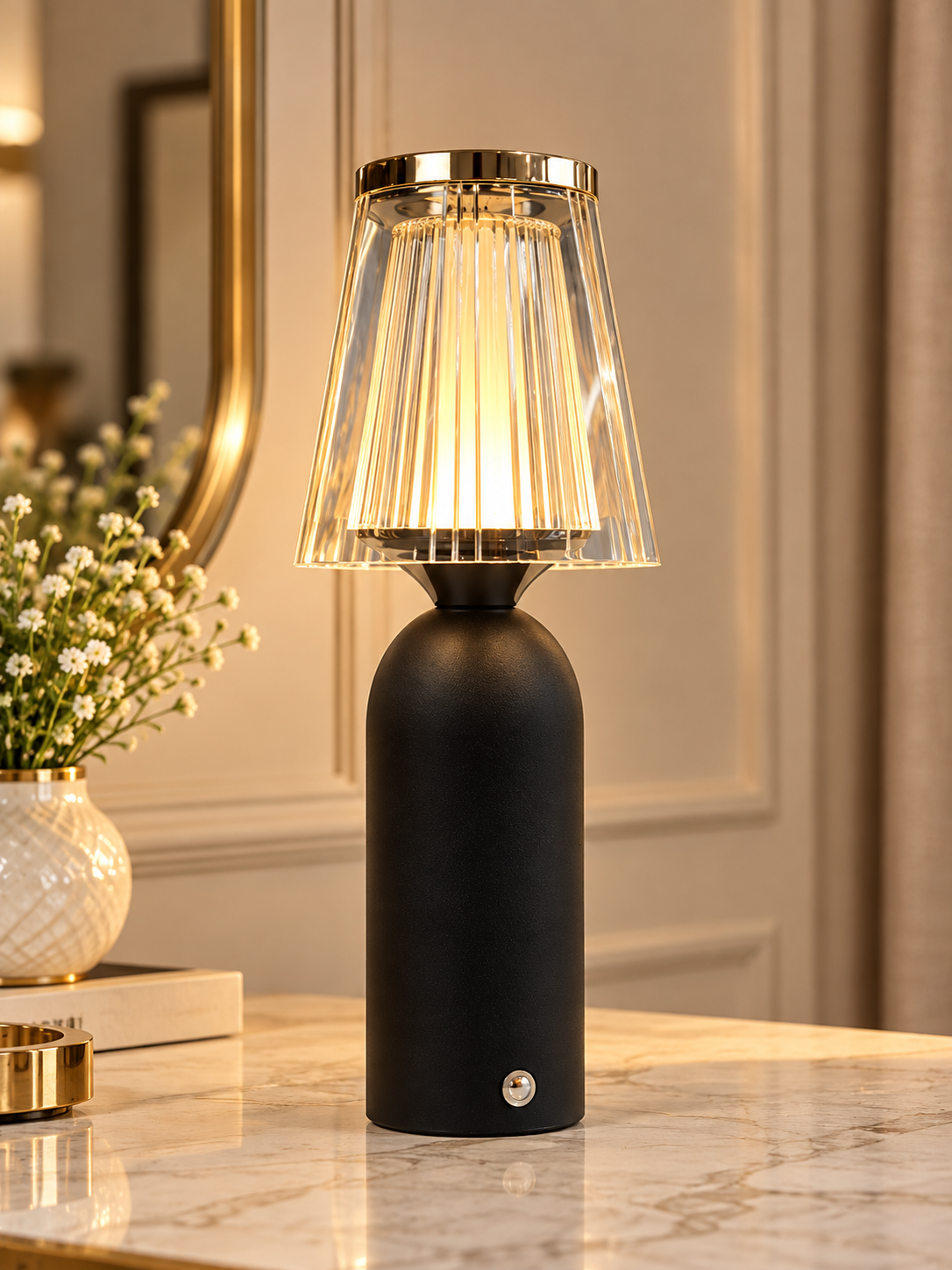 Luxury Black & Gold Crystal Table Lamp – Modern Decorative Bedside Lamp